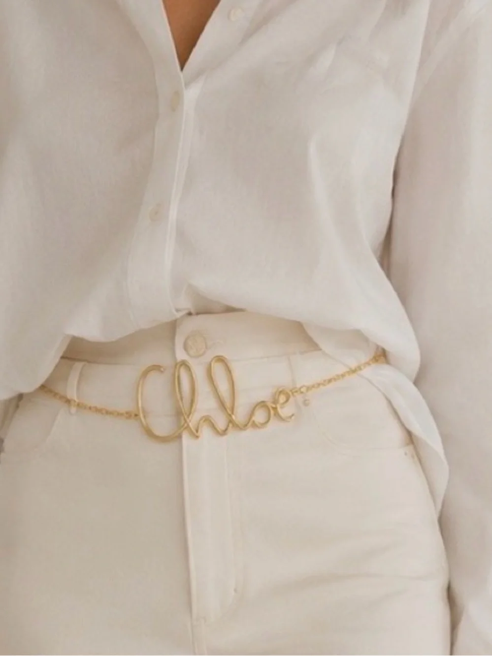 Chloe Gold Script Logo Chain Waist Belt